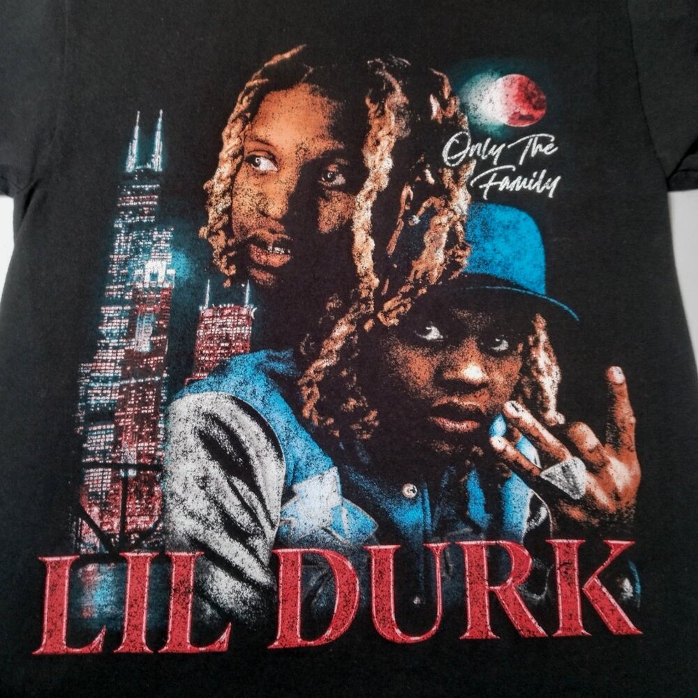 Lil Durk Shirt Small Black Short Sleeve Rapper Rap Music Graphic Chicago Skyline